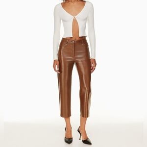 Wilfred Aritzia Women's Cognac Edgy Faux Leather Melina Cropped Pant Size 0